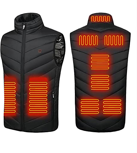Monave Heated Gilet Men Heated Jacket with 9 Carbon Fiber Heating Pads,3 Temperature Levels,Heated vest for Motorcycle Fishing Skiing Outdoor Activities Black