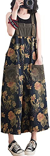VIEWON Women's Denim Overalls Jeans Wide Leg Rompers Pants (Dark Blue,M)