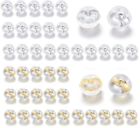 Bouchon de boucle d'oreille,20 paires de Fermoirs de Boucles d'Oreilles Boucle d'Oreille Fermoir Boucle d'Oreille Silicone pour les boucles d'oreilles, oreilles pendantes(or, or blanc)