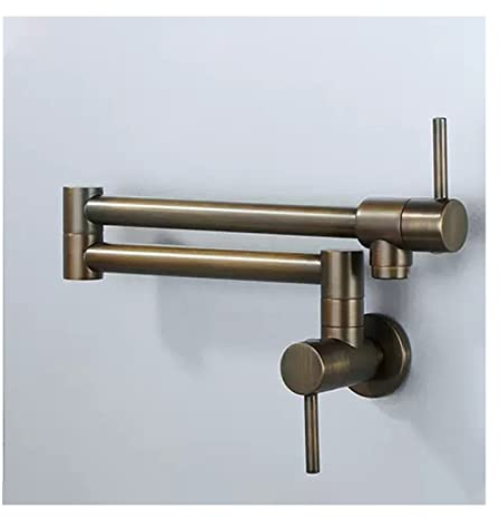 Pot Filler Faucet,Antique Brass Pot Filler Faucet,Wall Mount Double Joint Swing Arm Folding Kitchen Faucets with Single Hole, 2 Handles