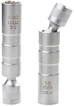 DAJASD Zündkerzenschlüssel 14mm&16mm, 2 Stück Universal Flexibel Zündkerzenschlüssel, 3/8 Zoll Magnetisch Zündkerze Steckschlüssel, CR-V, 360° Drehbar, Zündkerzen Entferner Installationswerkzeug