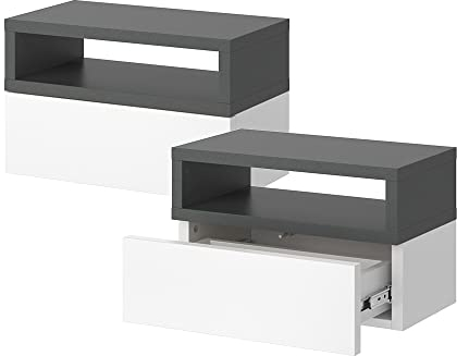 Vicco Nachttisch Urbano, Nachtkommode, Anthrazit, 45 x 28 cm 2er Set