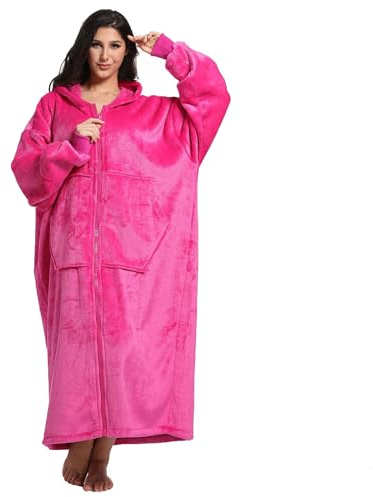 FUSSEDA Übergroße Tragbare Decke Sweatshirt, Super Dicke Warme Sherpa Fleece Kuscheldecke Hoodie mit Taschen und Ärmeln für Erwachsene und Kinder