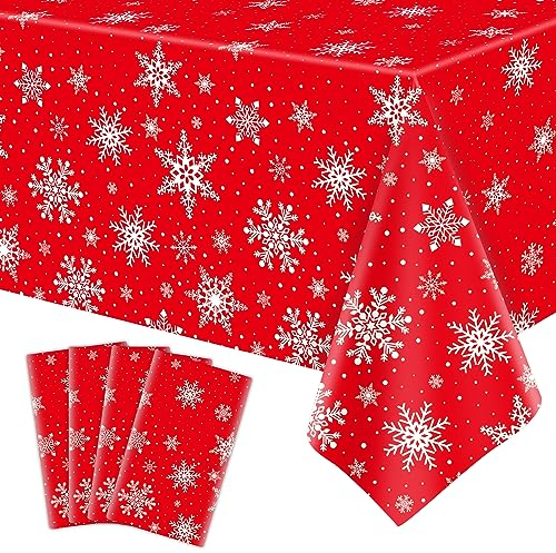 4 Pack Weihnachten Tischtuch Weihnachten Schneeflocke Tischtuch Weiße Schneeflocken-Tischdecke Winter Wonderland Tischdecken Weihnachten Tischdekorationen Weihnachten Party Supplies 86 x 51 Zoll