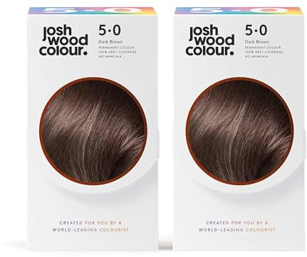 Josh Wood Colour Permanent Hair Dye, 5.0 Dark Brown, 296ml 2-Pack | 100% grey coverage, vegan formula, shine complex for glossy hair, salon-created colour, easy root-to-tip application