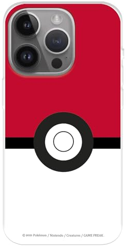 Hülle Kompatibel mit iPhone 15 Pro MAX Offizieller Pokemon Poké Ball zum Schutz Ihres Handys, Transparente Flexible Silikonhülle mit Offizieller Pokémon-Lizenz