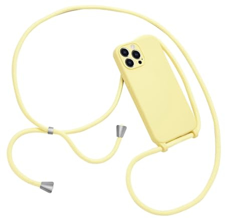 Emlivi Handykette Hülle für iPhone 15 Pro,Necklace Handyhülle mit Kordel zum Umhängen Schutzhülle,Weich Schultergurt Silikonhülle,TPU Cover mit Band, Kette Case für iPhone 15 Pro,Gelb
