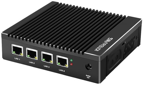 Sharevdi Micro Firewall Appliance, Fanless Mini PC In-tel N3700 4Cores/4Threads, 4 In-tel 2.5 GbE I225-V LAN,AES-NI,DDR3 8GB SSD 128GB Router USB3.0/VGA/HD/WIFI