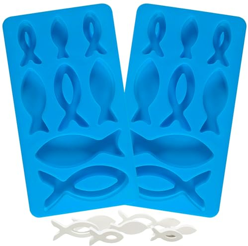 2 Stück Silikonform Fisch, Silikon-Fischform für Schokolade mit 8 Gittern, Multifunktionale Fisch-Silikonformen Taufe,Silikonform Gießform Fische,Kommunion Konfirmation für Schokolade, Kuchen, Pudding