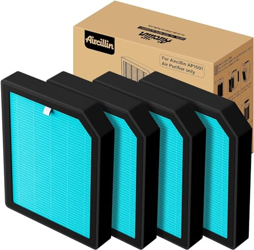 Aircillin 4-Pack H13 Filtro HEPA di ricambio, filtro a carbone attivo ad alta efficienza, adatto al purificatore d'aria AP1501, rimuove pollini, polvere, forfora di animali domestici e altri allergeni