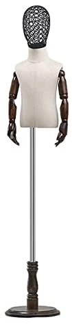 Halber Schaufensterpuppen-Torso im Retro-Stil für Jungen und Mädchen im Alter von 2–8 Jahren, Schaufensterpuppe mit Holzarmen und rundem Sockel, höhenverstellbare Kinderpuppen-Kleiderpuppe