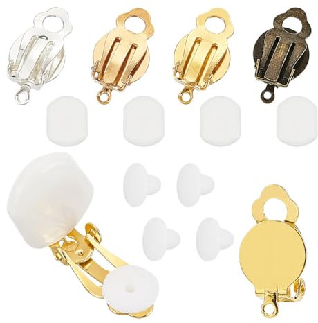 GOMAKERER 120 Stück Ohrclip Konverter 4 Farben, Komponenten Für Ohrringe Aus Eisen Ohne Ohrloch Runde Ohrringclips Mit Flacher Rückseite Und Silikon Ohrringpolstern Zur Herstellung von Ohrringen