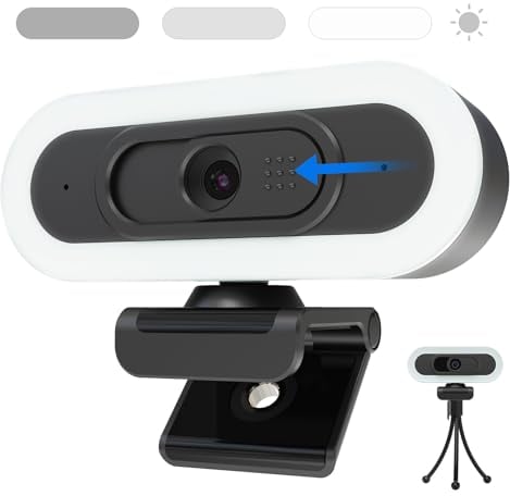 VIZOLINK W4LS 2K Webcam con Micrófonos, Luz Circular, Cancelación de Ruido, Enfoque Automático, Corrección de Luz, Plug & Play, Cámara Web para Conferencia, Transmisión en Vivo, Windows/MacOS/Linux