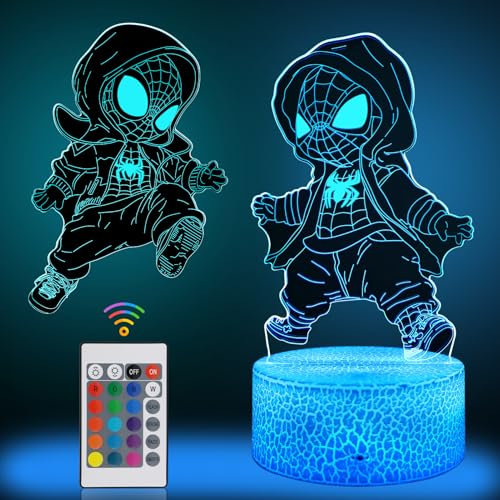 AOUGO Spiderman Kinder Nachtlampe, Touch Nachttischlampe, Fernbedienung 6-Stufige Dimmung und 16 Farbwechselnde Lichter Einstellbar, Weihnachten Geburtstag Geschenk für Jungen und Mädchen (Weiß)