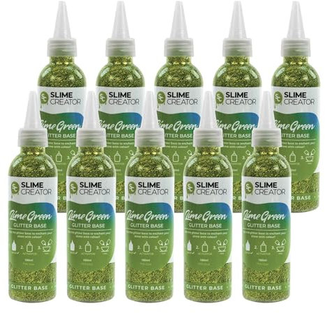 Slime Creator Glitter Base - Lime Green - 180ml Bottle - Bright Lime Green Glitter for DIY Slime Making - Pack of 10