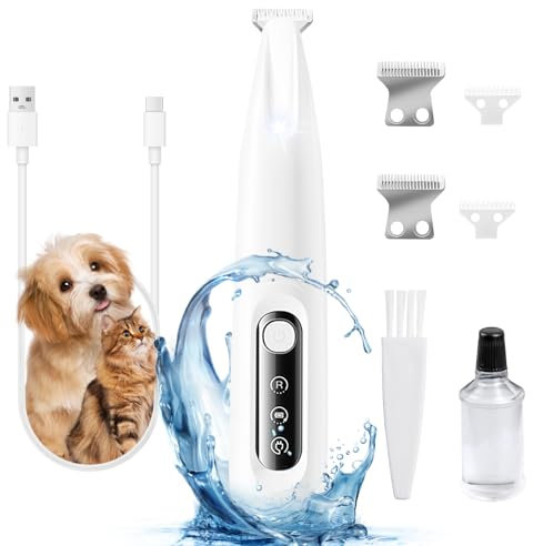 Mucek PawTrim Pro, Haustierhaarschneider mit LED-Licht, Pfotentrimmer für Hunde und Katze, Leise Hundeschermaschine Kabellos, Wasserdichter Wiederaufladbarer für Hunde Katzen