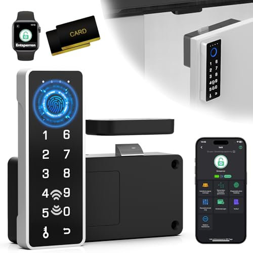 Eseesmart Schubladen Schloss mit Fingerabdruck, Smart RFID Fingerprint Möbelschloss mit Zahlencode APP, Tastatur Digitales Elektronisches Schlüsselloses Schubladenschloss für Schrank Spind Möbel