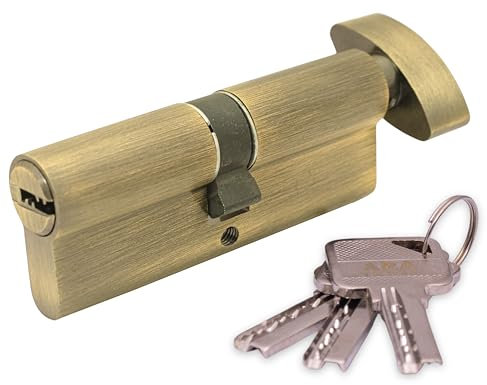Ara India 6 PIN Thumb Turn Lock Cylinder 80mm-40/40T, Full Brass Body with 3 Brass Keys, Brass Antique Finish, Secure Door Lock.