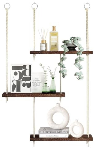 Wondramble Holz Wandregal,Boho Wand Hängeregal,Für Wohnzimmer,Schlafzimmer,Badezimmer,Balkon Dekoration und Lagerung Holz Schweberegal