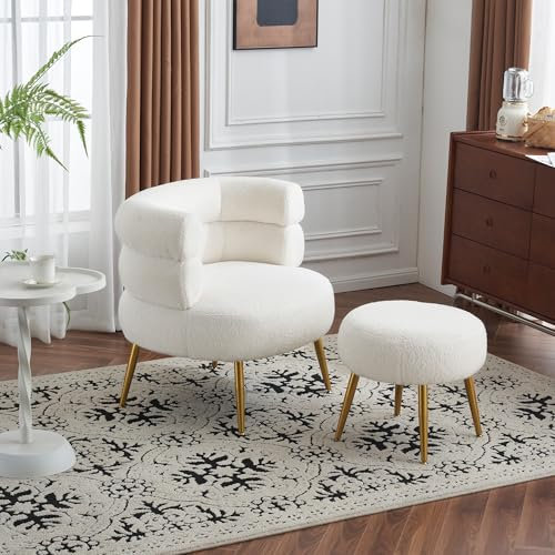 A ALFRESCOOL Weiße Chaiselongue mit Fußhocker, 69 cm breite Sitzfläche, 17 cm Dickes Sitzkissen, höhenverstellbare Fußstütze, 100 kg belastbar - Komfort und Eleganz für Ihr Wohnzimmer, Loungesessel