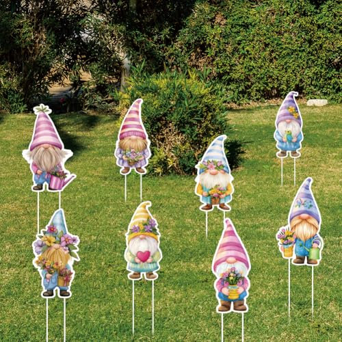 SUPERDANT 8Pcs Gnome Yard Sign with 16 Stakes Rugby Party Lawn Decorations Spring Waterproof Sign Yard Outdoor Lawn Decorative Sign for Garden Lawn Patio Decorations