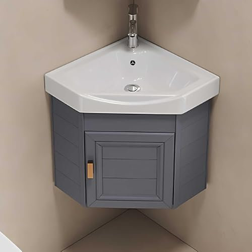 Pounjsd Lavabo de Esquina con Grifo, Mueble baño esquinero con Lavabo Integrado, Lavabo suspendido Pared 43 * 43cm, Lavabo Caravana, Lavabo Angular Montaje en Pared, para Cocinas, Aseos