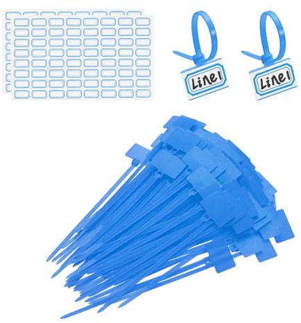 PATIKIL 100 Stück Kabelbinder Tags, Kabelbinder Etiketten 113 mm, Sicherheitsplomben, Nylon Kabelbeschriftung, Selbstsichernde Kabelbinder mit Etiketten Papier, für Organisation, Blau
