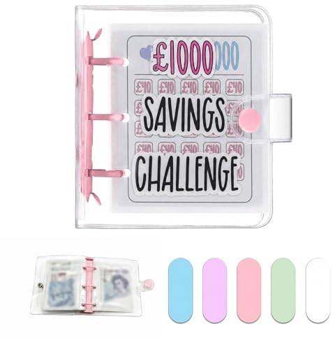 Dreamplay Mini Money Saving Binder, $1000 Money Saving Challenge Book Budget Binder with Envelopes Portable Deposit Anytime Anywhere (Pink)