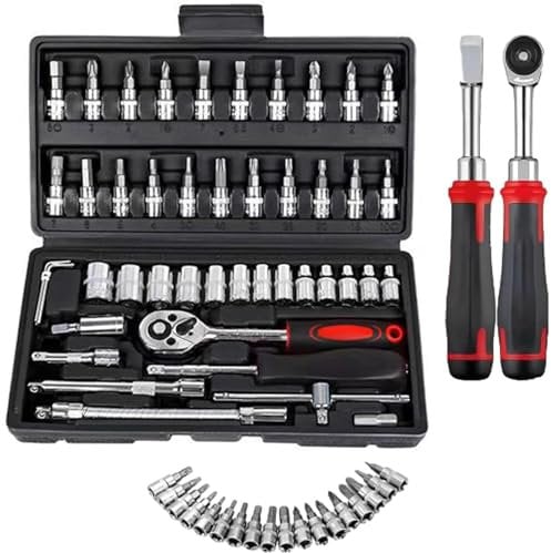 Ayrohk Cordless Slim Ratchet Set, Power Ratchet Wrench Kit, Ratcheting Wrench Set, Vessel Electric Ratchet, 3/8 Drive with 46 Adjustment Tools