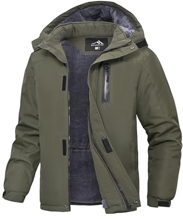 Peakwell Herren Ski Winterjacken Übergangsjacke Outdoor-Funktionsjacke | Wind- und Wasserabweisend, Gefüttert, Abnehmbare Kapuze, Mehrere Praktische Taschen, Verstellbare Zugbänder Taille & Saum