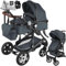 tectake® 2 in 1 Kinderwagen, klappbarer Kinderwagen Buggy mit Liegefunktion, mit Fußsack Kinderwagen, Getränkehalter Kinderwagen, herausnehmbarer Babywanne und Regenschutz Kinderwagen - anthrazit