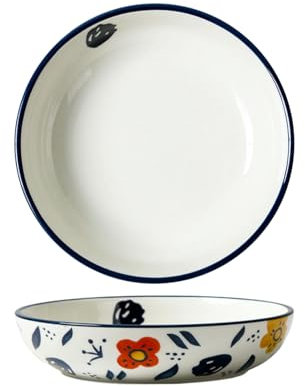 Piatto da insalata pratico dipinto a mano creativo carino stile pastorale domestico in stile europeo - bordo blu piccolo fiore 8 pollici
