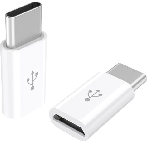 Adaptateur Micro USB vers USB C (Lot de 2), Adaptateur Type C Mâle vers MicroUSB Femelle Compatible avec Samsung Galaxy, Huawei, Téléphones Type-C, Tablettes et Plus (Blanc)