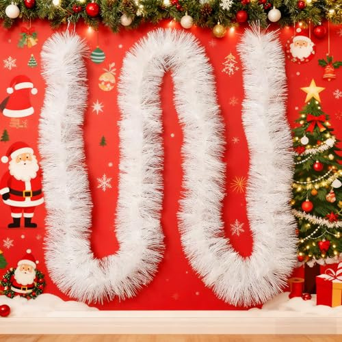 5m Weihnachtsgirlande mit Beleuchtung und Timer, Girlande Weihnachten, Treppengeländer Tannengirlande Treppe Kamin, Beleuchtete Weihnachtsdeko (Weiß, Ohne Beleuchtung)