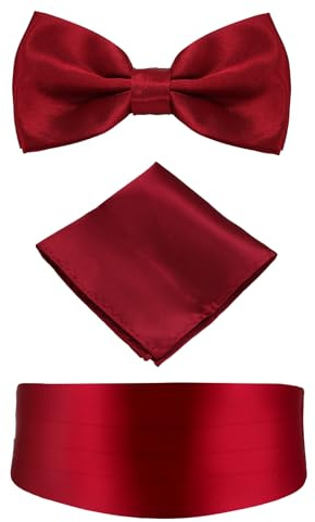 JewelryWe Herren Kummerbund mit Fliege und Einstecktuch, 3er Set Verstellbar Satin Hüftgürtel Fliege mit Einstecktuch Accessoires Smoking Hemd Anzug Zubehör für Hochzeit Party