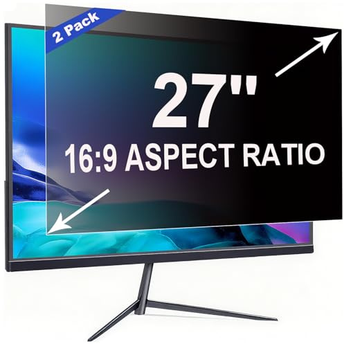 Ruord 2 Pack Privacy Screen for 27 Inch 16:9 (59.8x33.7cm) computer Monitor - Blue Light Filter & Anti-Glare, Removable Screen Privacy Shield | PC Protector Film for flat and curved screens