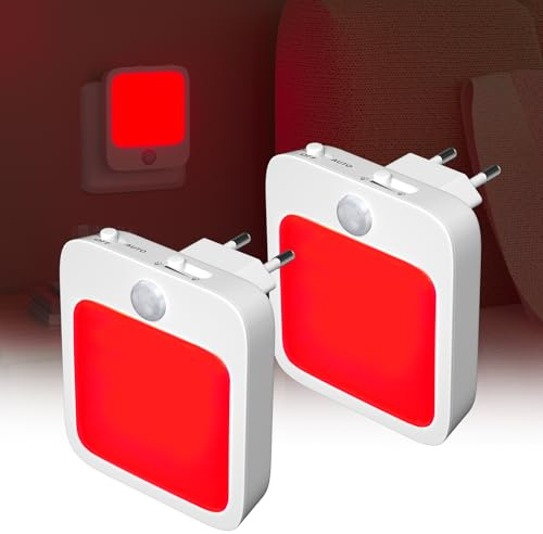 BrightWish 2 Pack LED Night Light with Motion Sensor, 670nm Red Night Light Plug in Wall, Dimmable & Auto On/Off– 0.6W Red Nightlight for Kids' Room, Bedroom, Hallway