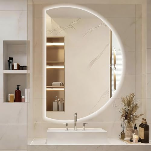 GXSDYYDS LED Spiegel Bad Groß 120x84cm, Halbrunder Badezimmerspiegel mit Beleuchtung, 3 Lichtfarbe Dimmbar, mit Memory-Funktion, Energiesparend Beschlagfreier Spiegel aus Gehärtetem Glas, IP66