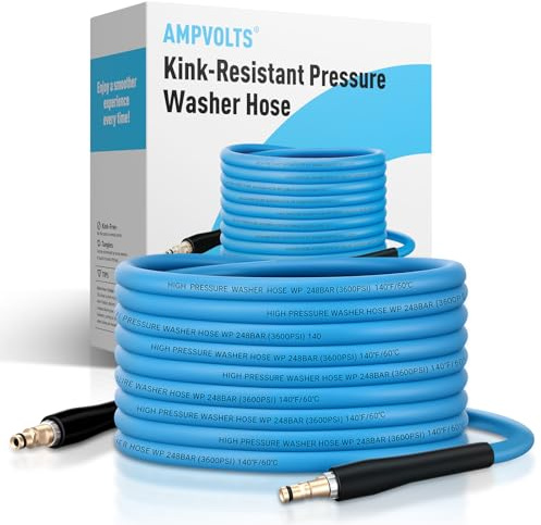 Ampvolts 15m Kink-Resistant Rubber Pressure Washer Hose | 248Bar / 3600 PSI, 2026 Upgraded Replacement Hose Compatible with Karcher K2 K3 K4 K5 K6 K7 Series, All-Weather, Blue