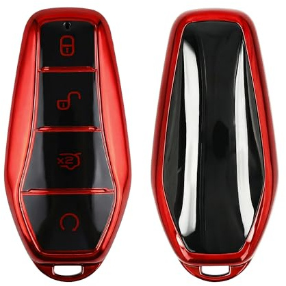 kwmobile Schlüsselhülle für BYD Atto 3 / Sealion / Han / Tang / Dolphin / Seal Hülle - Autoschlüssel Schlüssel Hülle aus TPU Silikon - Schlüsselschutz Gehäuse in Hochglanz Rot