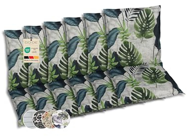 GO-DE Textil Bequeme und attraktive Polsterauflagen für Niederlehner-Gartenstühle (6er-Set, Palmblatt grün, Niederlehner)