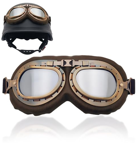 Eniyou Motorradbrille Retro, skibrillen vintage Winddicht Fliegerbrille, Herren Motocross Motorradbrille, Motorrad Brille Für Damen Und Herren, Klare Sicht, Für Atv Bike Outdoor Sport(Silber)