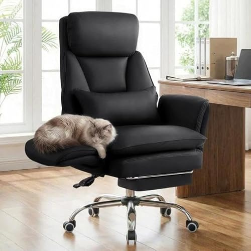 Ckaff Chaise de Bureau avec Accoudoirs Réglables sur 5 Niveaux, Fauteuil de Bureau Ergonomique avec Repose-Pieds et Soutien Lombaire, Chaise Gaming à Hauteur Réglable en Cuir PU 200kg, Noir