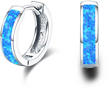 JFASHOP Kleine Opal Creolen Ohrringe 925 Sterling Silber | Damen Herren Ohrringe | Geschenkidee für Mama Frauen Schwestern