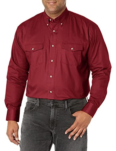 Wrangler Men's Western Long Sleeve Button Work Shirt, Red, XL