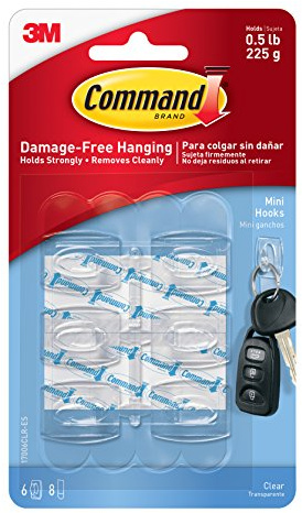 Command Mini Clear Hooks with Clear Strips 17006CLR-VP, 12 Hooks with 16 Adhesive Strips per Pack