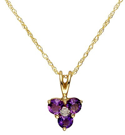 Ivy Gems 9ct Yellow Gold Amethyst and Diamond Flower Pendant with Chain of Length 46cm