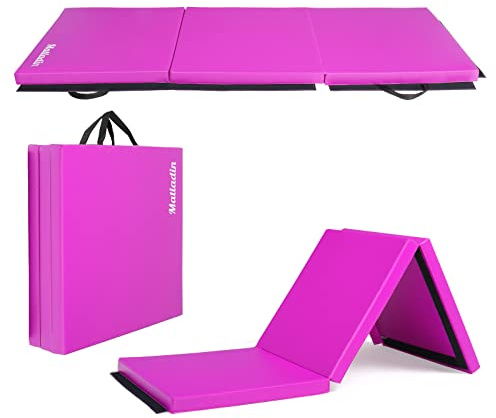 Matladin 6' Folding Tri-fold Gymnastics Gym Exercise Aerobics Mat, 6ft x 2ft x 2in PU Leather Tumbling Mats for Stretching Yoga Cheerleading Martial Arts (Purple)