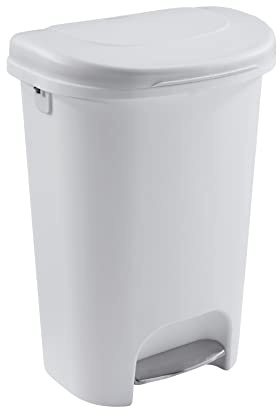 Rubbermaid Klassischer 13 Gallonen Premium Treteimer mit Deckel, weißer Abfalleimer für Küche, klein