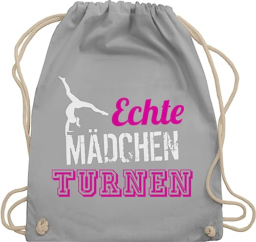 Turnbeutel Rucksack - Echte Mädchen turnen I Geschenk Turnerin - Unisize - Hellgrau - kunstturnen kinderturnbeutel sport turn beutel für turner 25. geburtstag gymnastic stoffbeutel sportbeutel